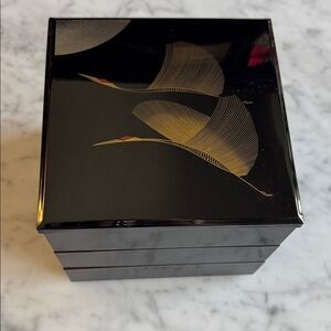 Japanese Stack Bento Box with Gold Crane Design